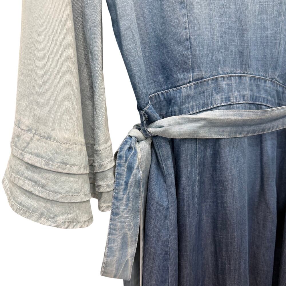 Standards & Practices Chambray Wrap Dress Women’s Size Medium Blue Bell Sleeve - Picture 11 of 15